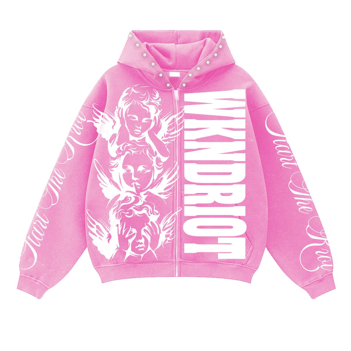 START THE RIOT HOODY (RHINESTONES) PINK