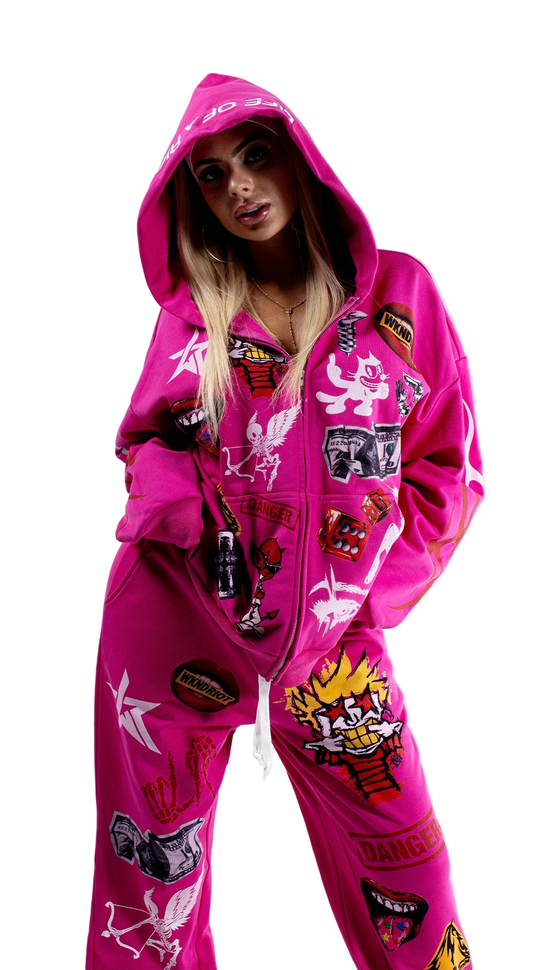 RIOT LIFESTYLE ZIP UP HOODY PINK